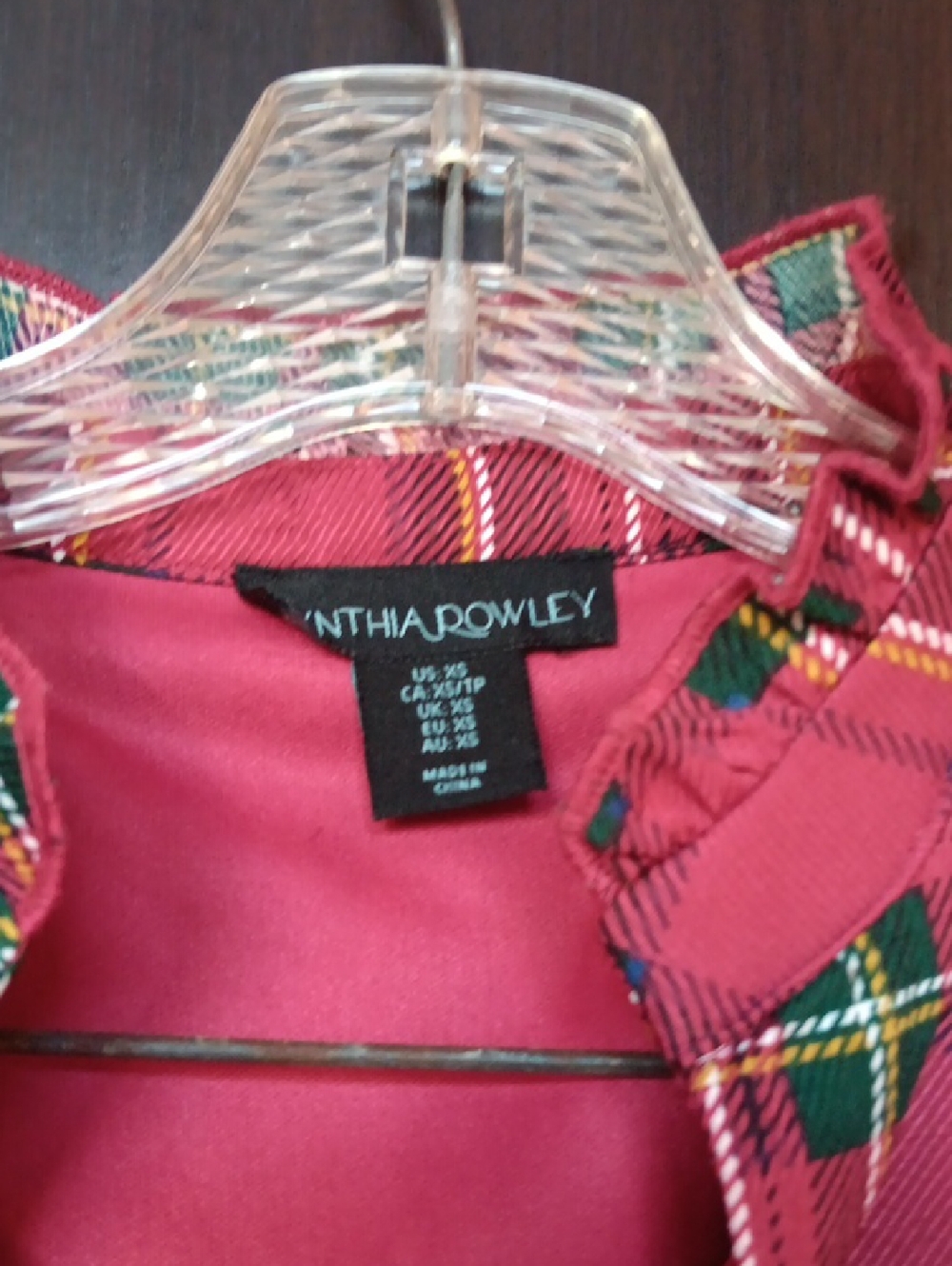 CYNTHIA ROWLEY Plaid Flounce Hem Ruffle Neck Mini Dress - Picture 4 of 7